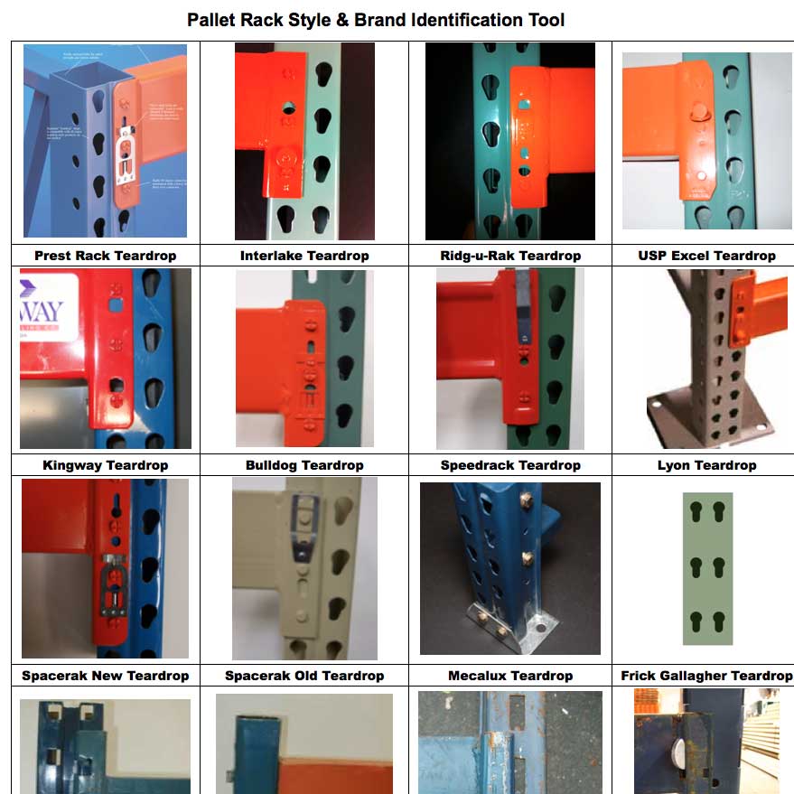 Pallet racking identification tool showing different pallet rack styles