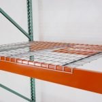 pallet rack wire decking sitting on two pallet rack beams